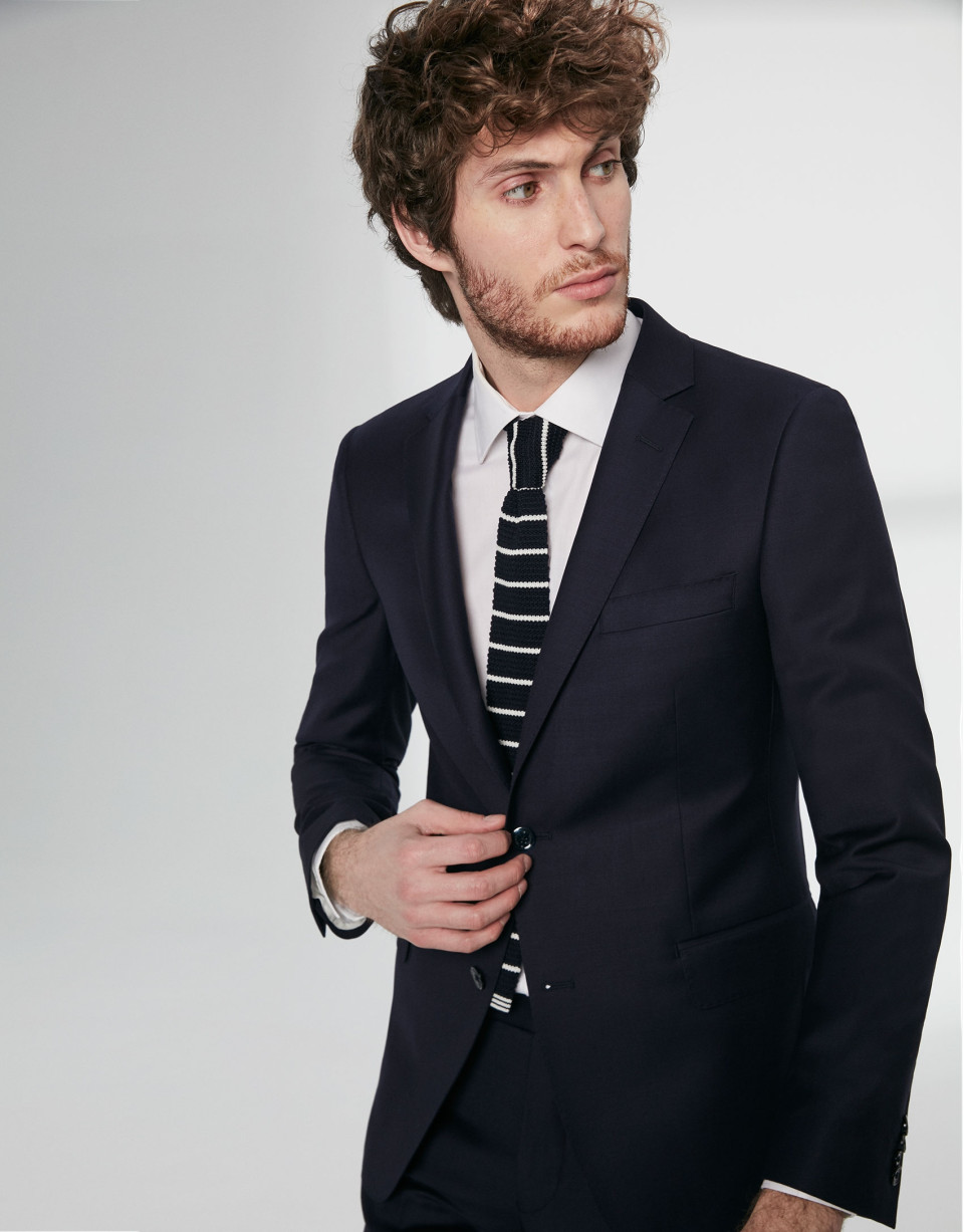 Traje slim fit sarga de lana marino