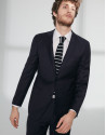 Traje slim fit sarga de lana marino