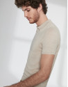 Sandy colored melange linen tricot polo