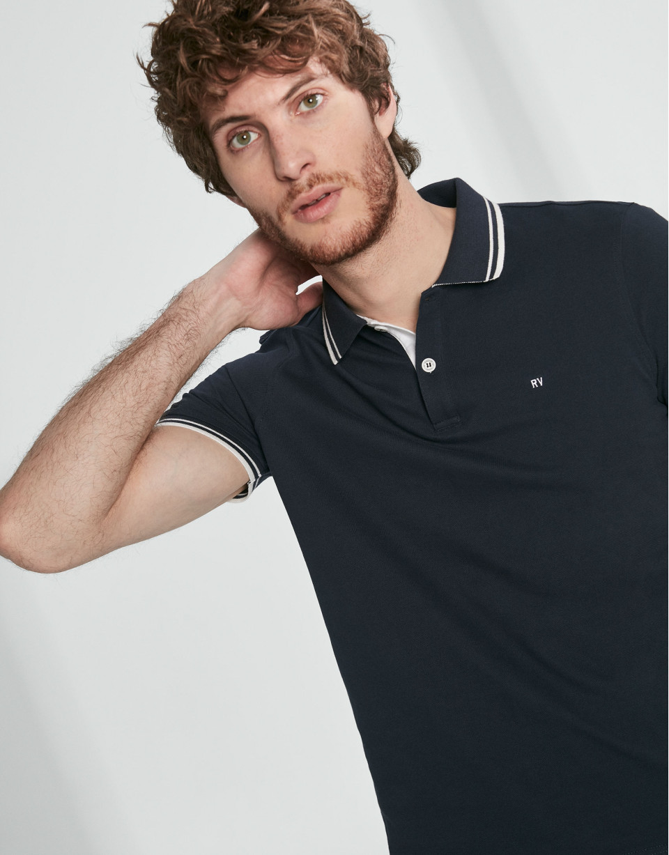 Navy blue cotton pique polo