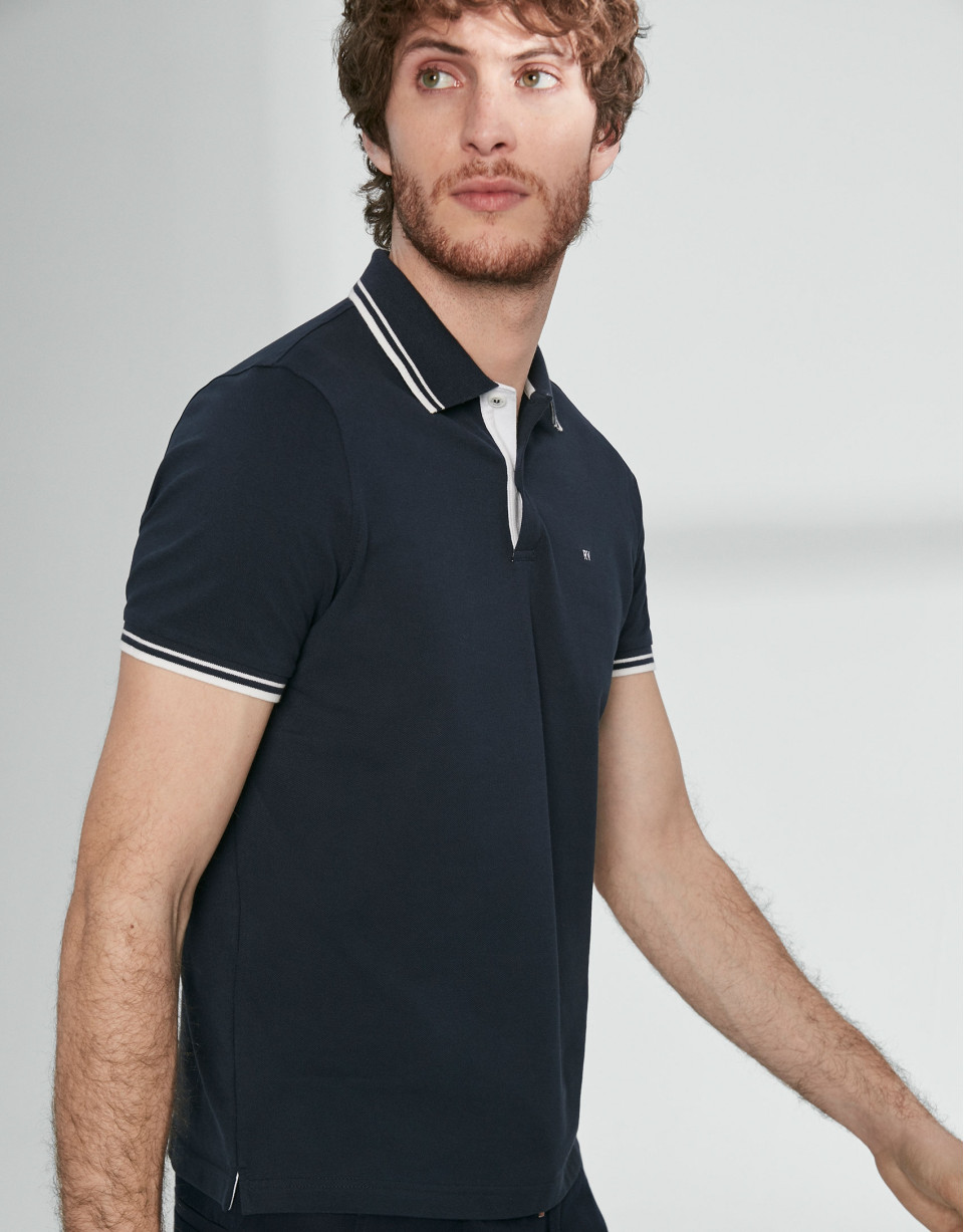 Polo piqué algodón marino
