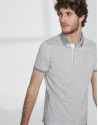 Gray and white striped cotton pique polo