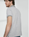 Gray and white striped cotton pique polo