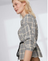 Checked blouse with boat neck and belt
