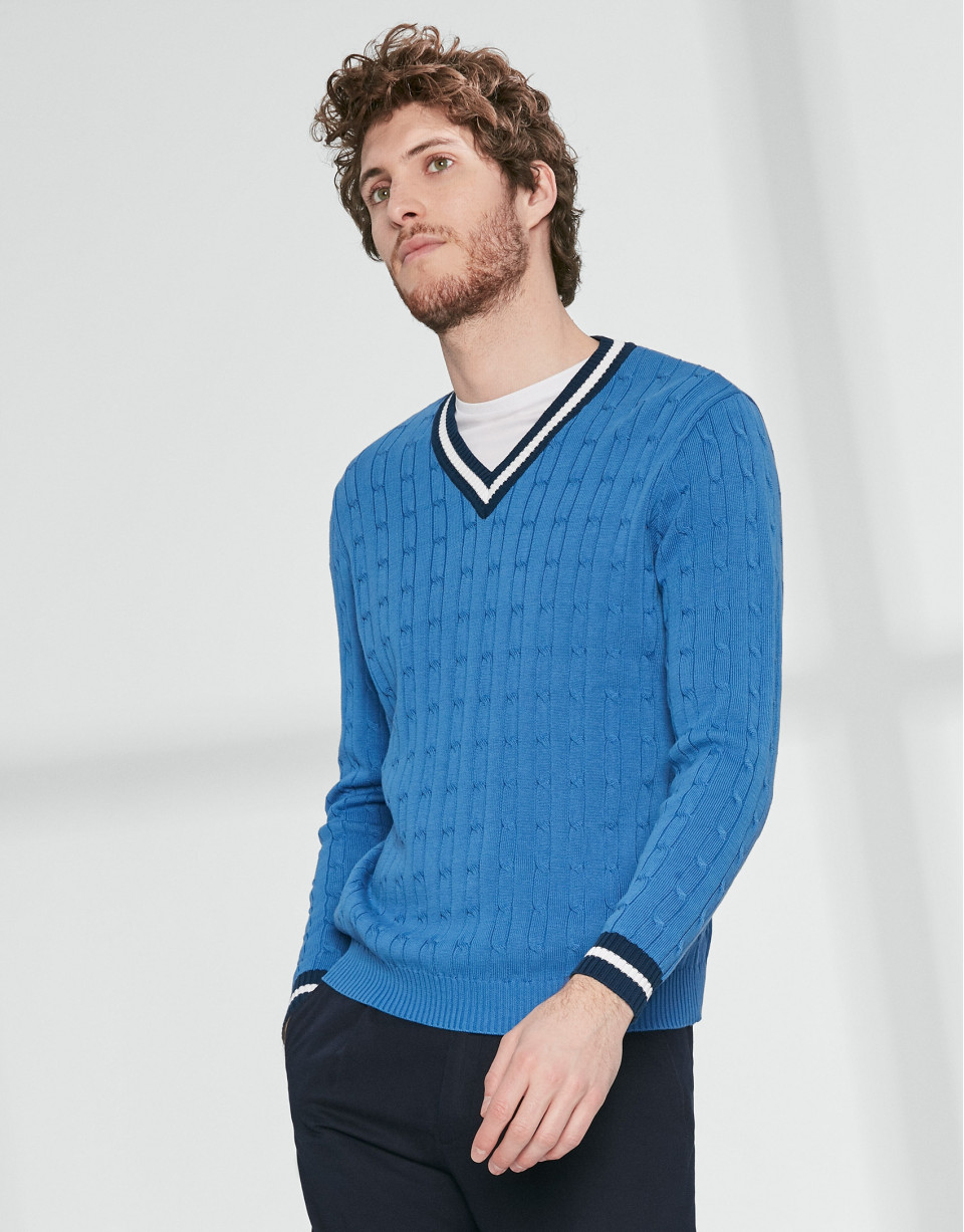Jersey cuello pico ochos azulón