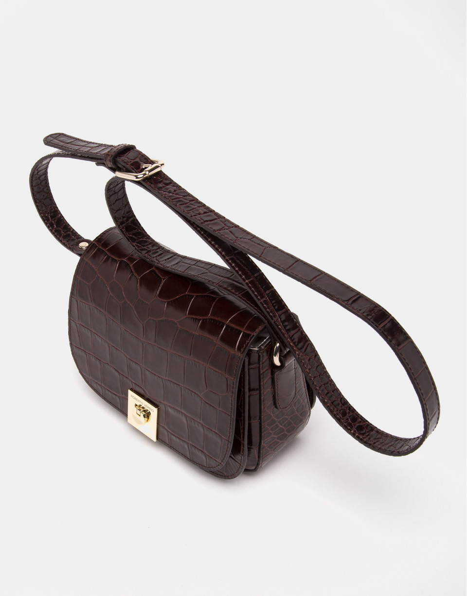 Brown alligator leather Carmen shoulder bag