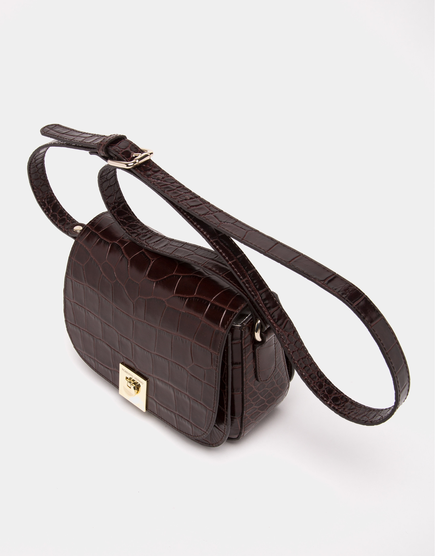 Brown alligator leather Carmen shoulder bag