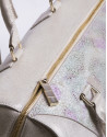 CARMEN RAYA:  Multi-colored striped fantasy leather bowling bag