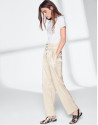 Pantalón recto seda vainilla