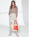 Sandy-colored knit, short-sleeved sweater