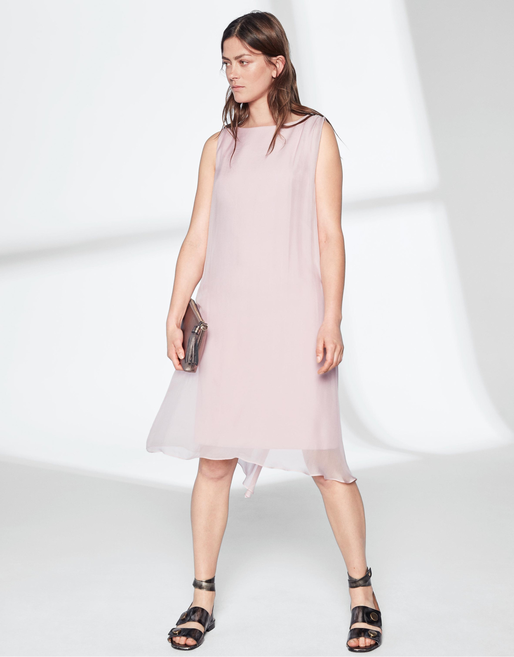 Pink quartz asymmetric midi cape dress