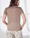 Sandy-colored knit, short-sleeved sweater