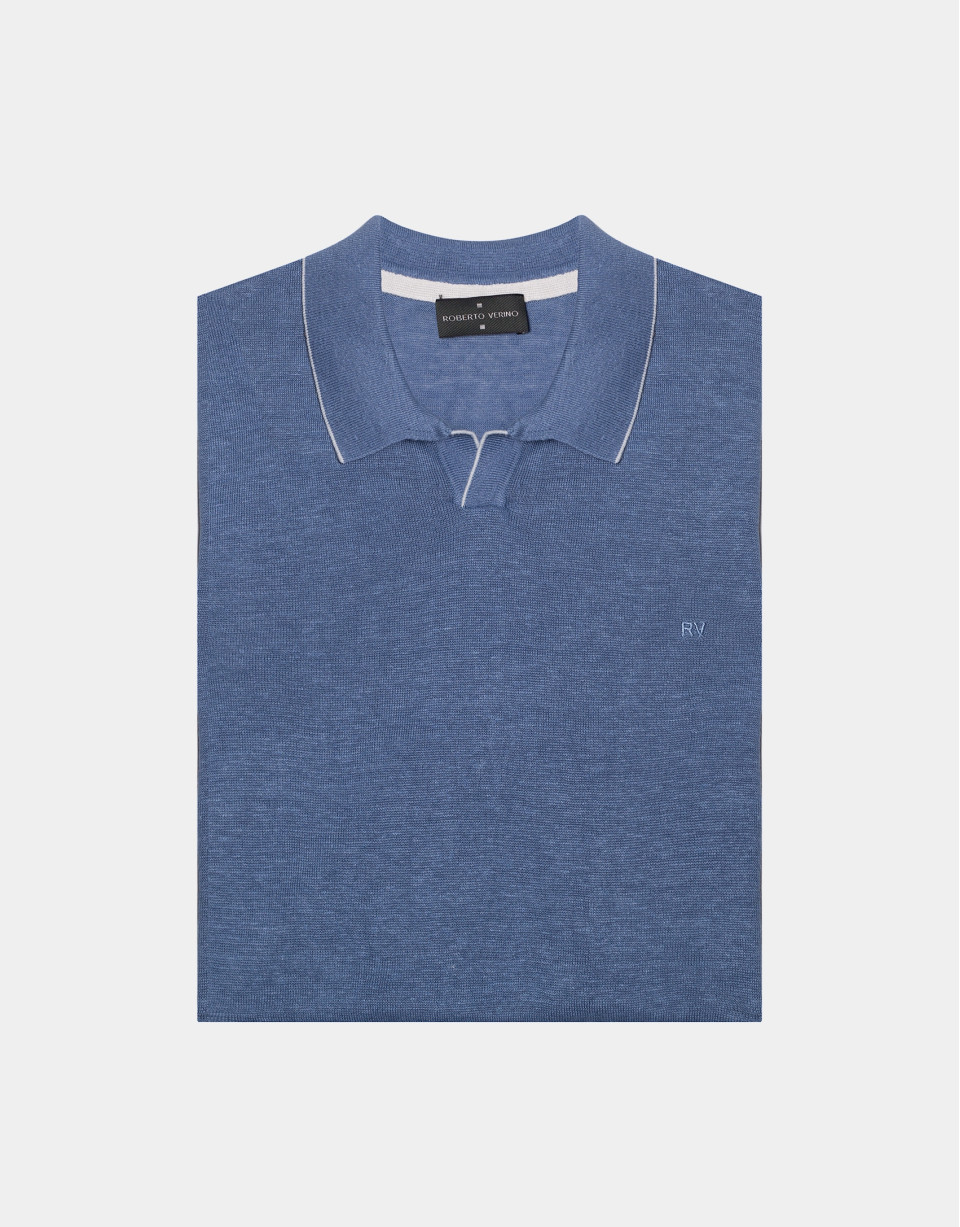 Polo tricot lino melange azul claro