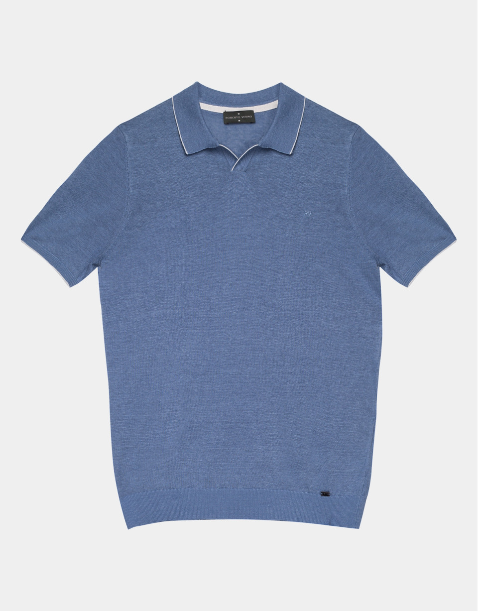 Light blue melange linen tricot polo