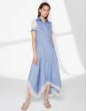 Blue linen dress with beige lace