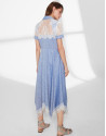 Blue linen dress with beige lace