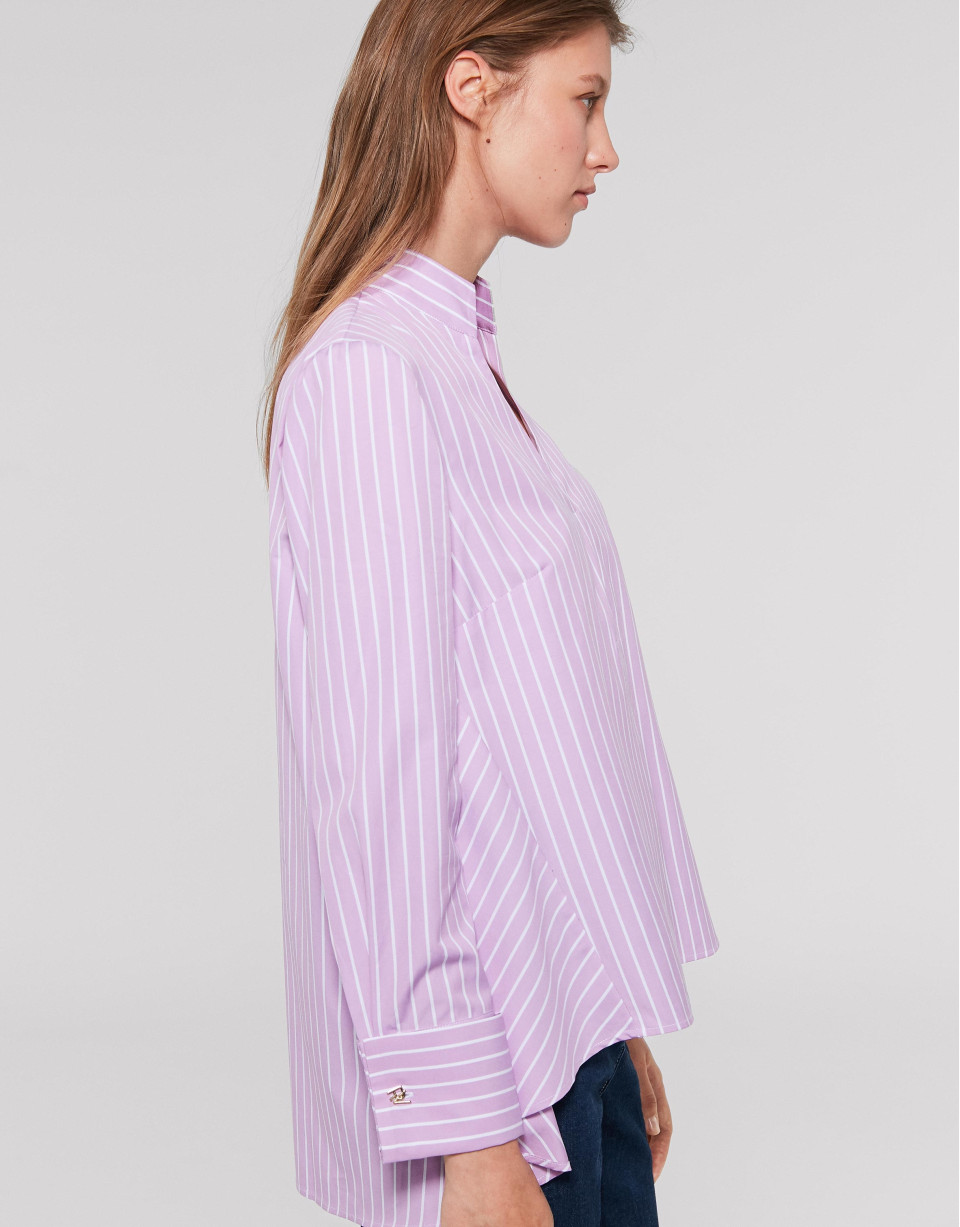 Camisa rayas rosa cuello mao con abertura