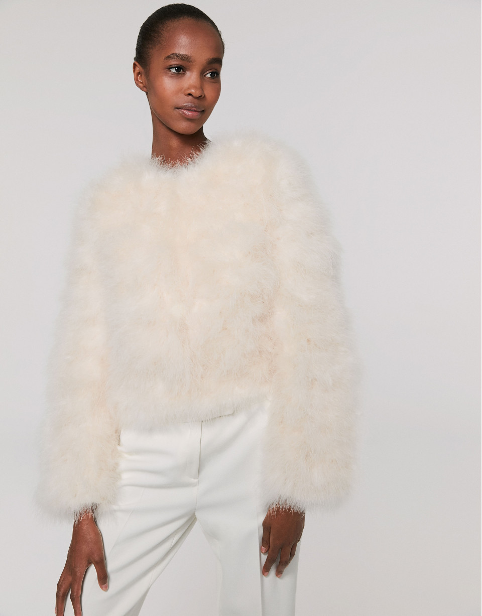 Chaqueta oversize pluma de pavo blanca