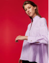 Pink stripes shirt with Mao collar and slit