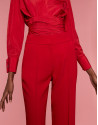 Red straight pants with rib in front