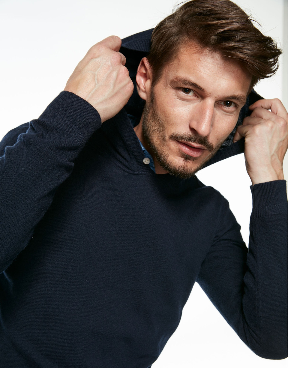 Navy blue sweater with hood