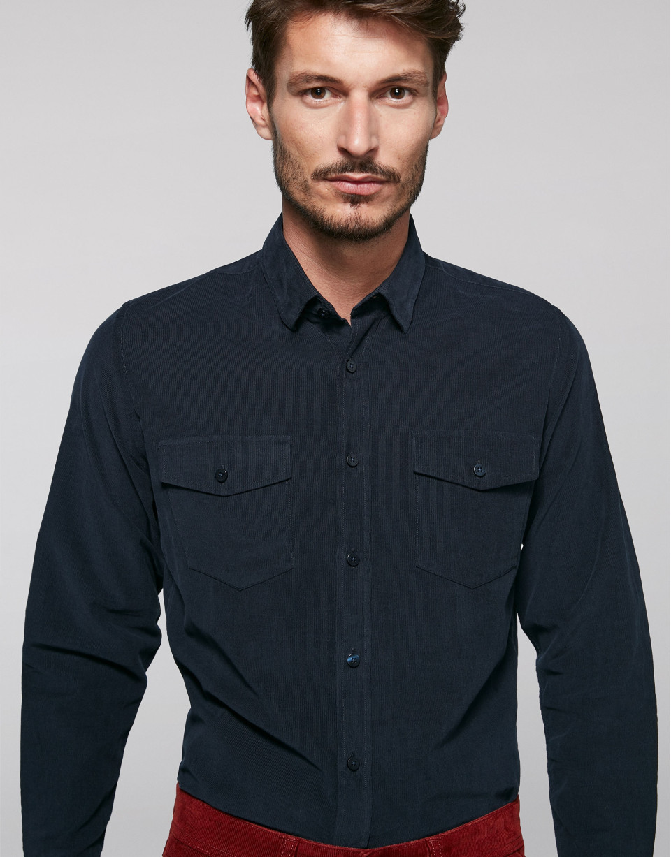 Blue corduroy, jean-cut shirt