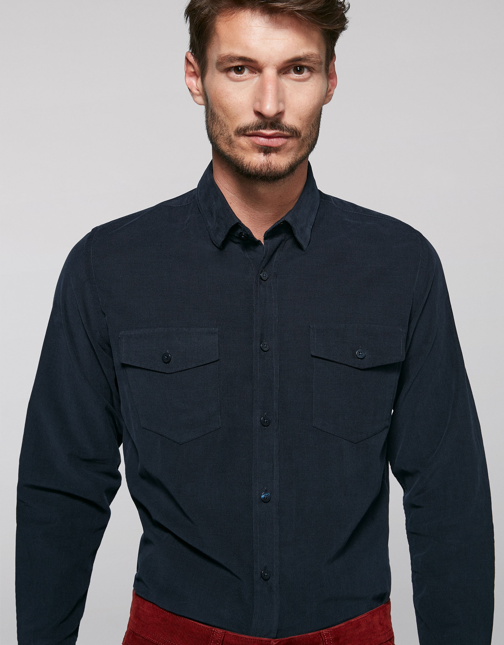 Blue corduroy, jean-cut shirt