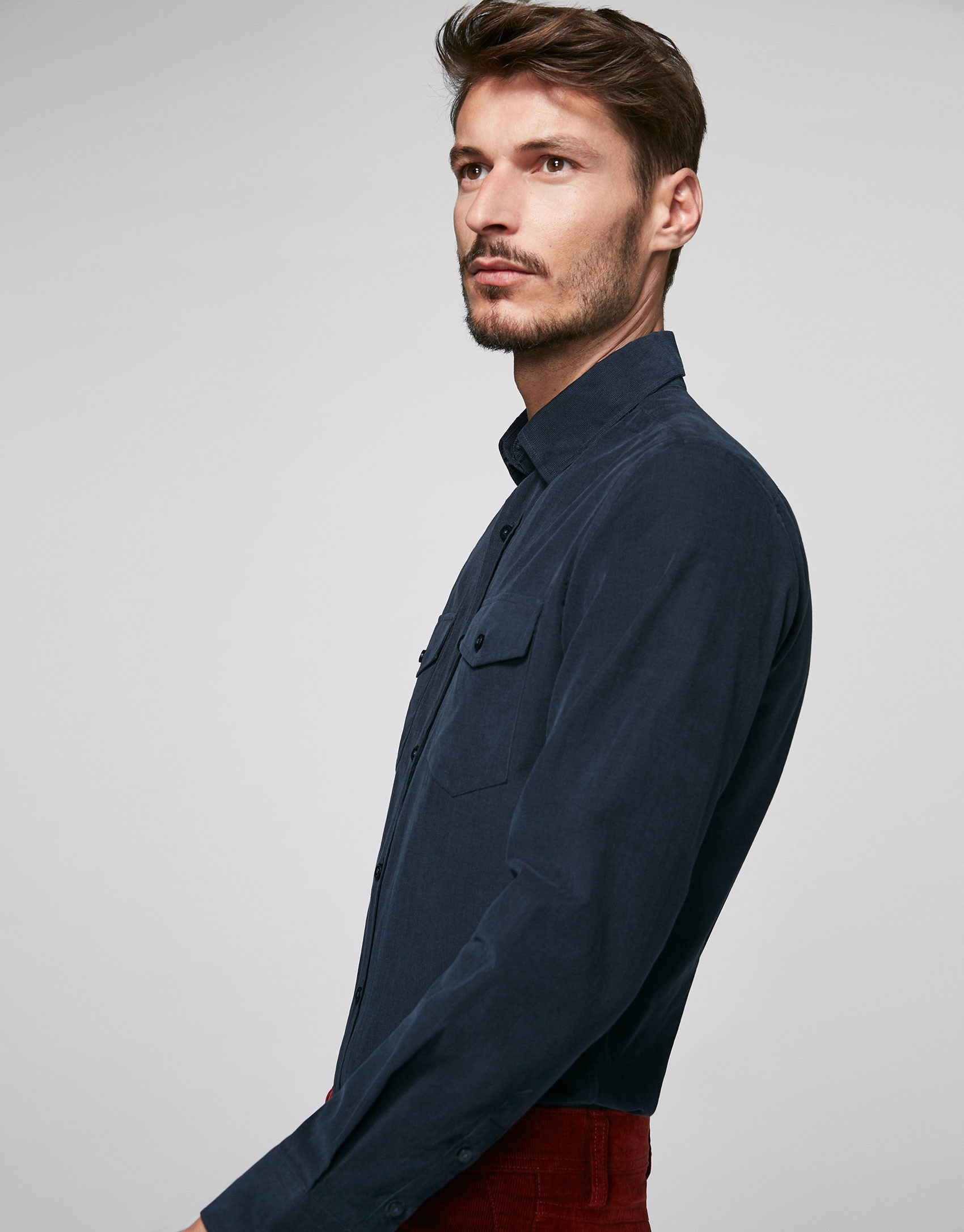 Blue corduroy, jean-cut shirt