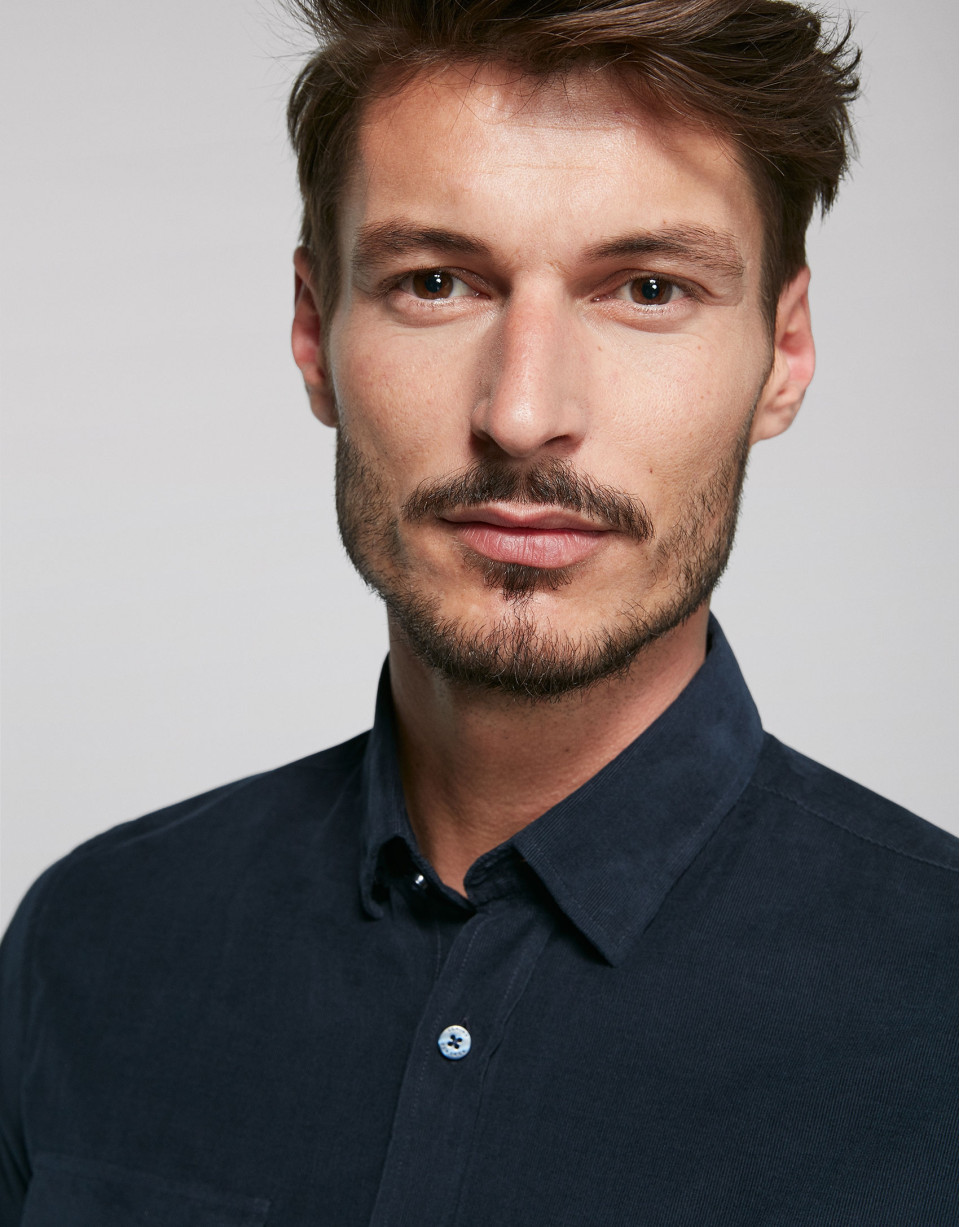 Blue corduroy, jean-cut shirt