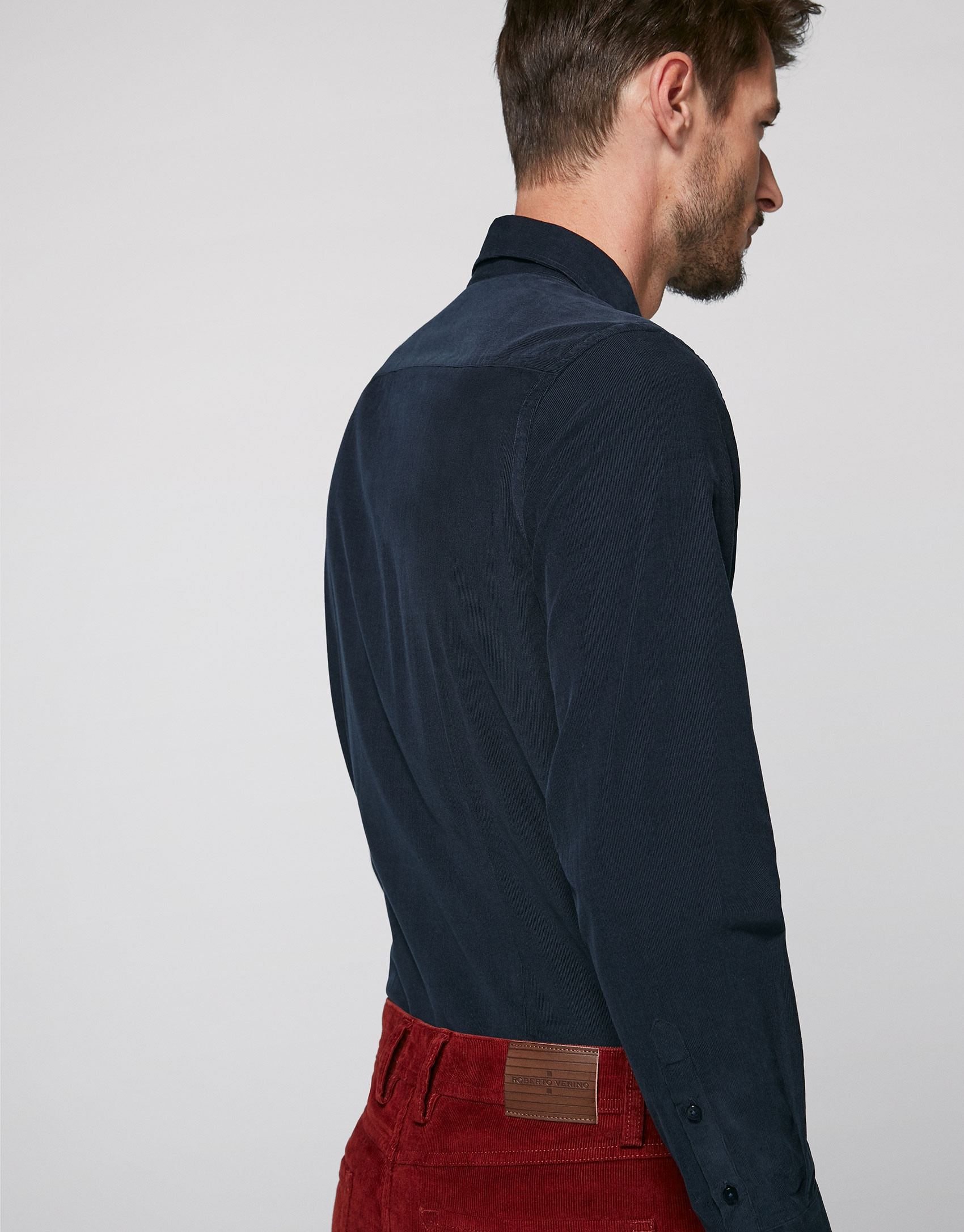Blue corduroy, jean-cut shirt