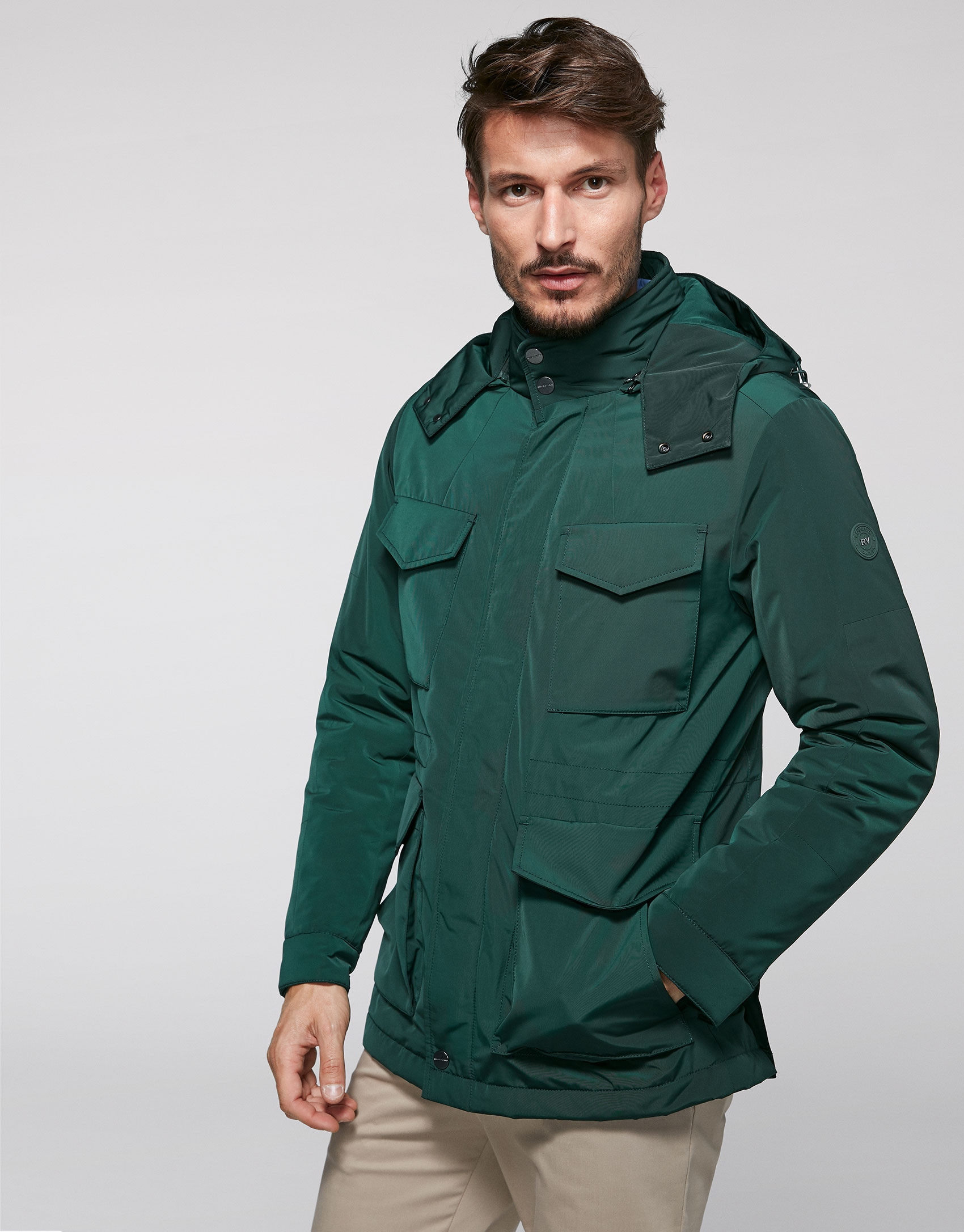 Khaki tech fabric parka