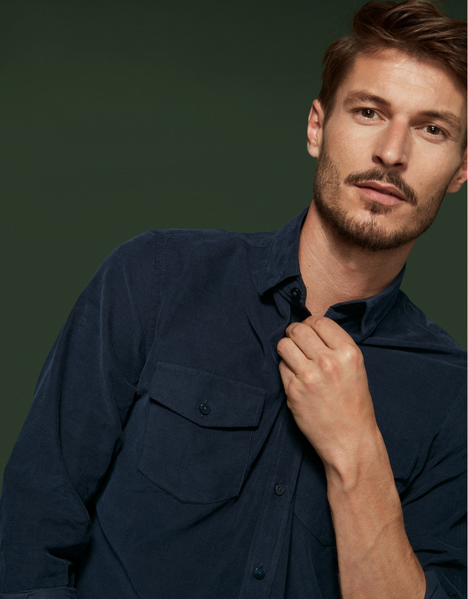 Blue corduroy, jean-cut shirt