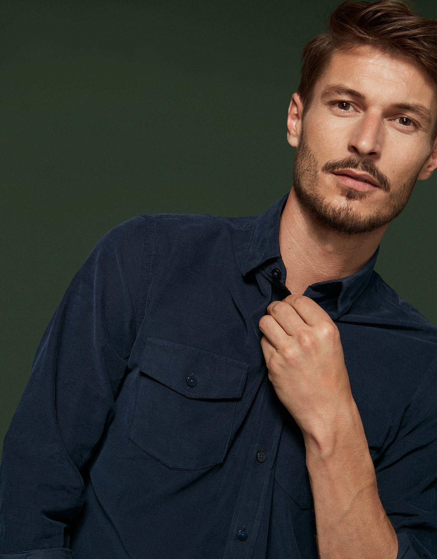 Blue corduroy, jean-cut shirt