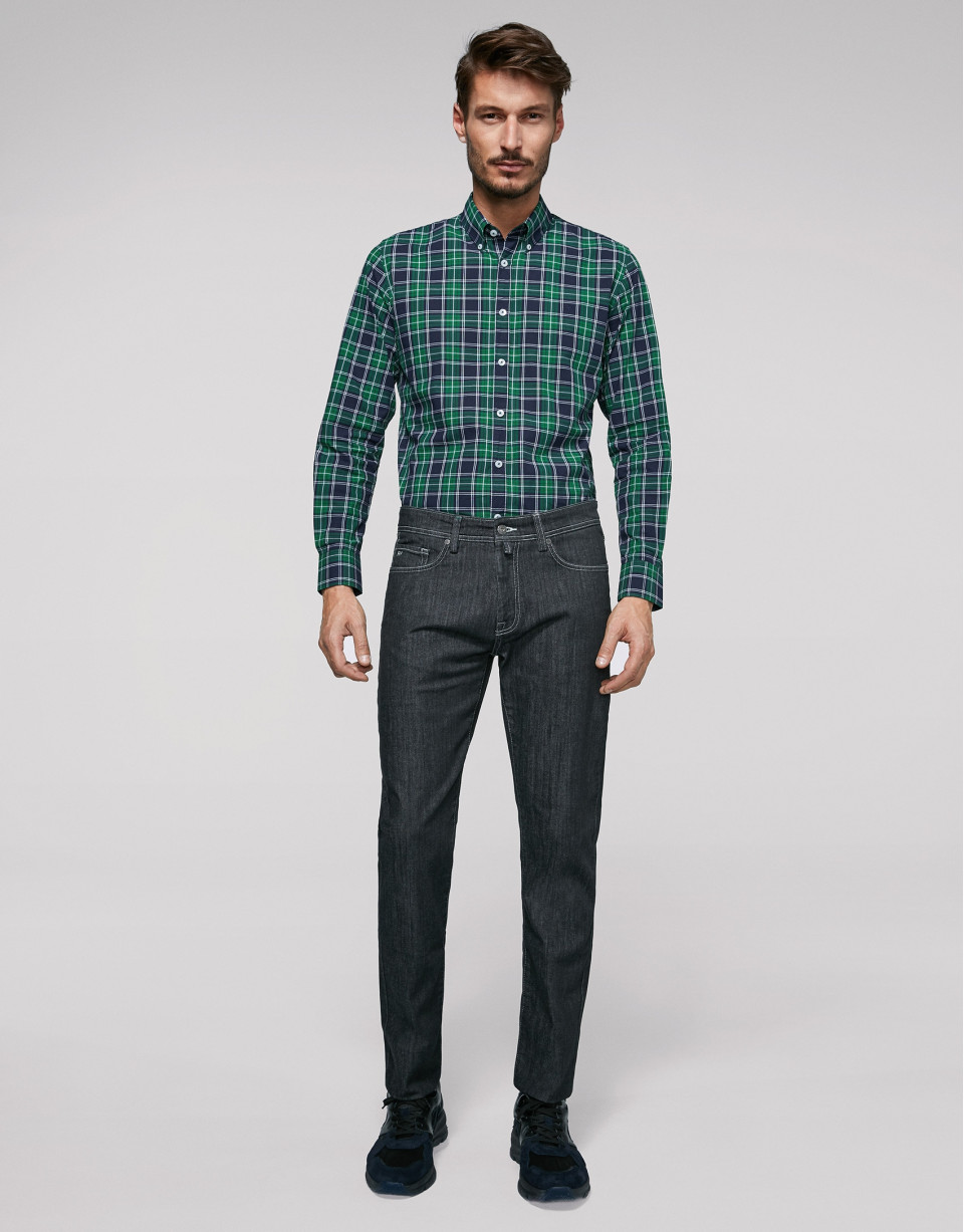 Camisa sport cuadros verde, marino y blanco