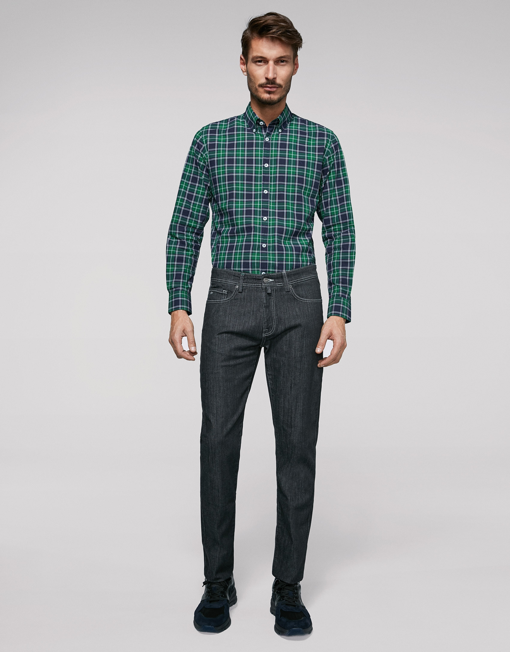 Camisa sport cuadros verde, marino y blanco