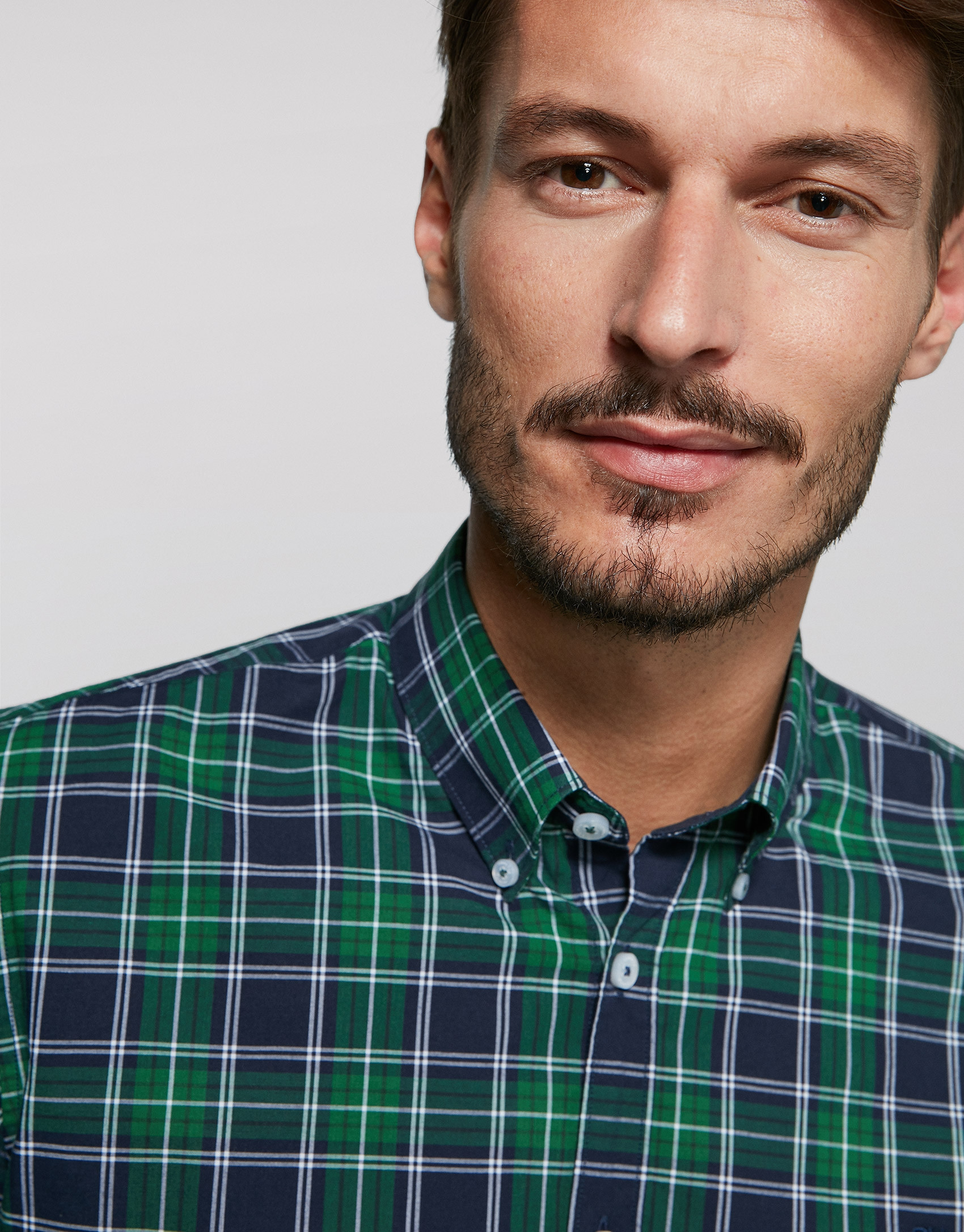 Camisa sport cuadros verde, marino y blanco