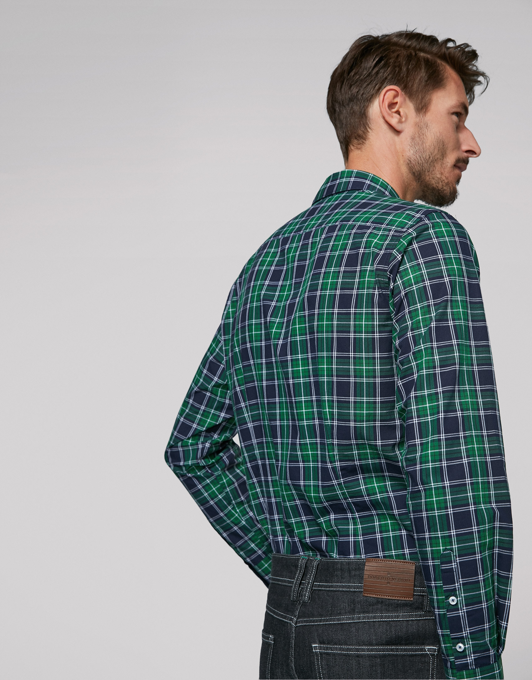 Camisa sport cuadros verde, marino y blanco