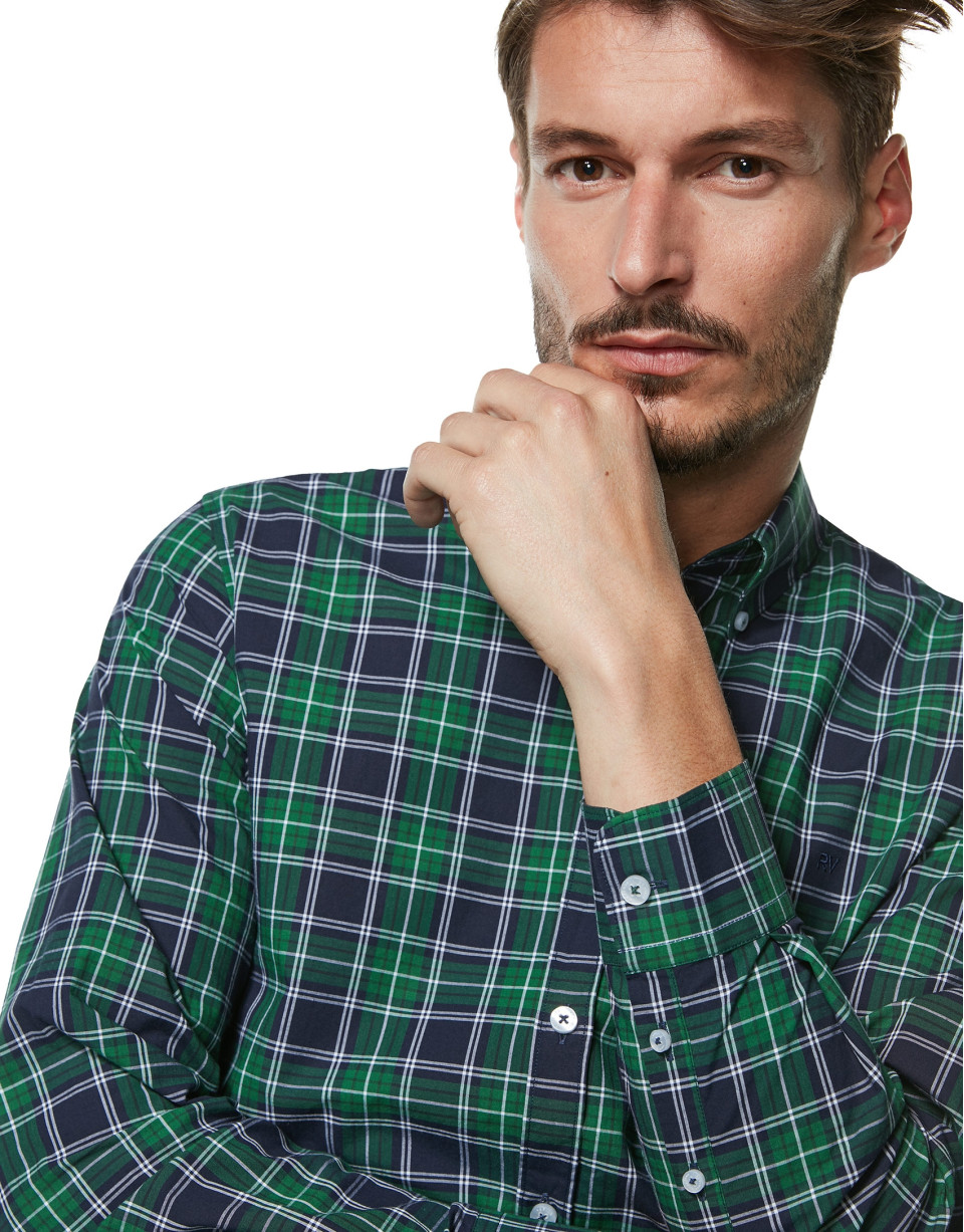 Camisa sport cuadros verde, marino y blanco