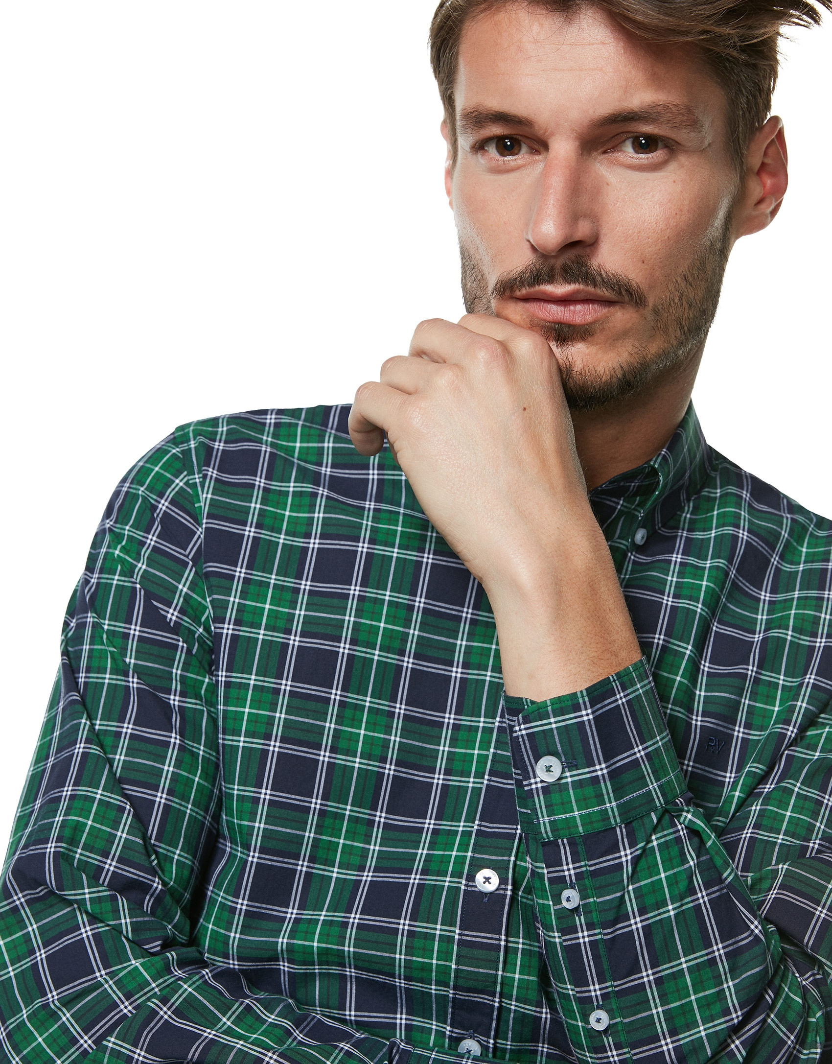 Camisa sport cuadros verde, marino y blanco