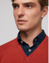 Red wool sweater with V neck