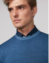 Blue dyed sweater with square collar