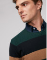 Green wool sweater with stripes
