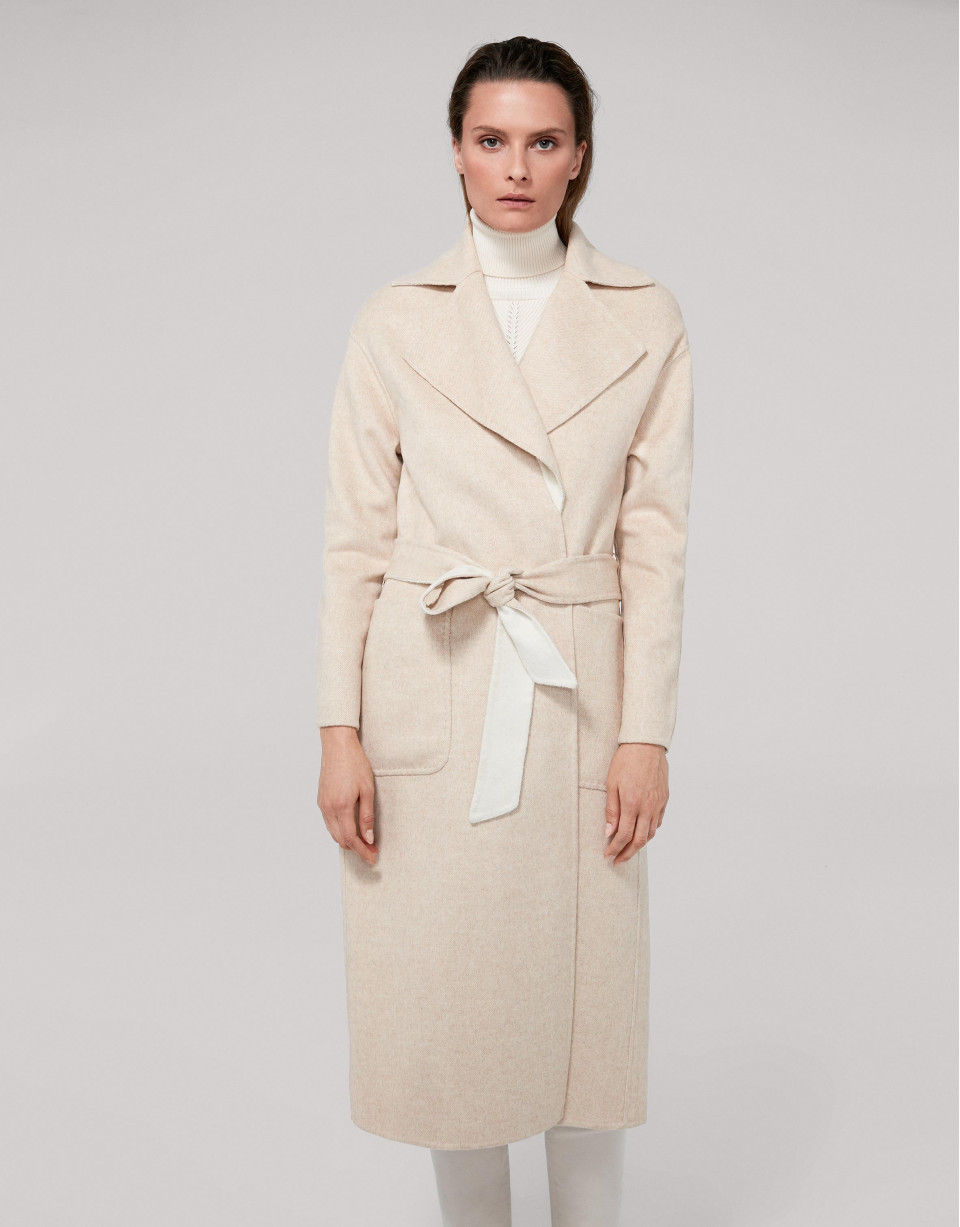 Hazel, double-breasted, two face coat with belt