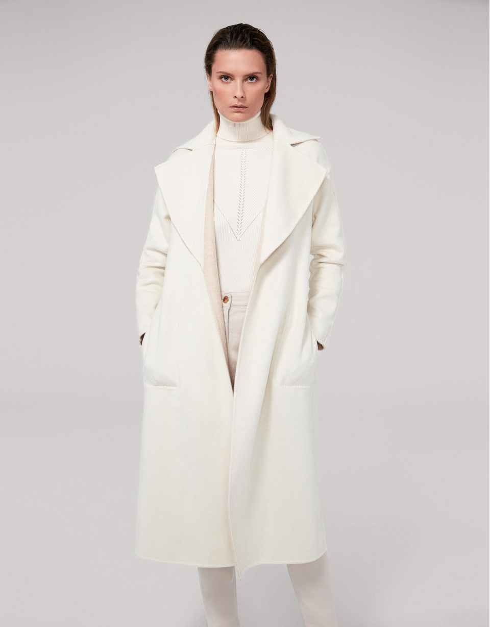 Hazel, double-breasted, two face coat with belt
