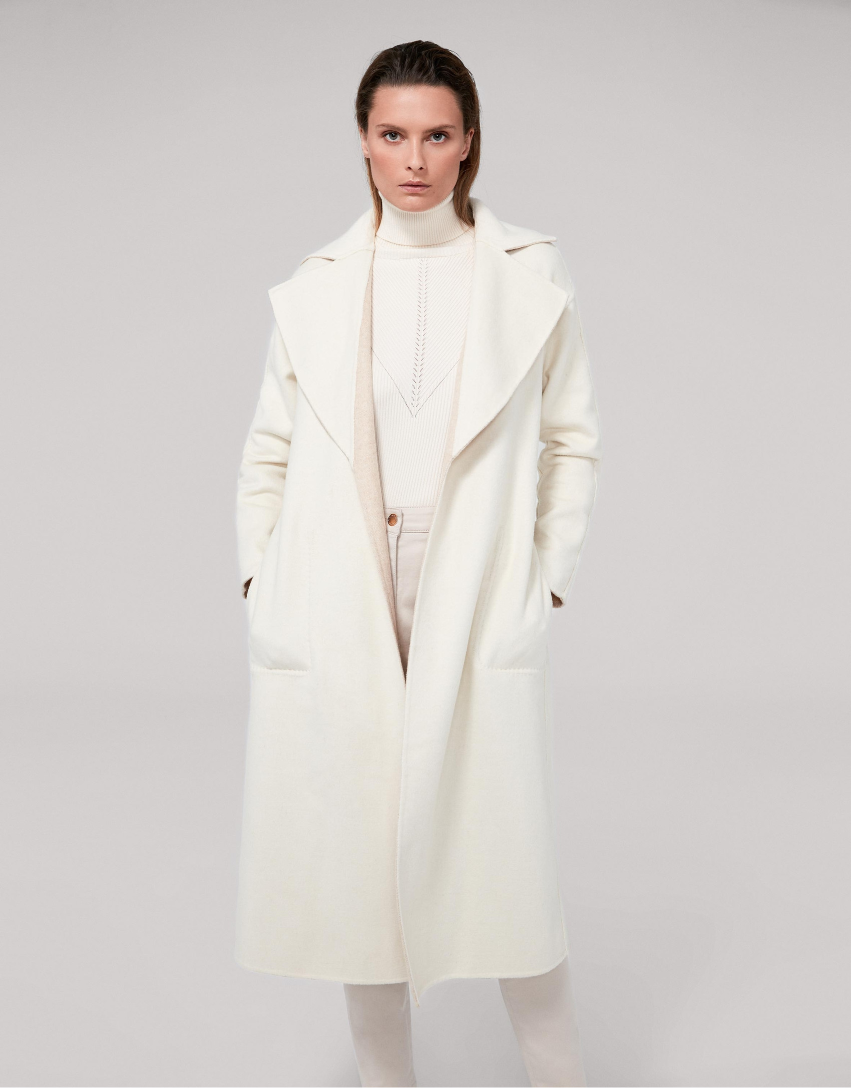 Hazel, double-breasted, two face coat with belt