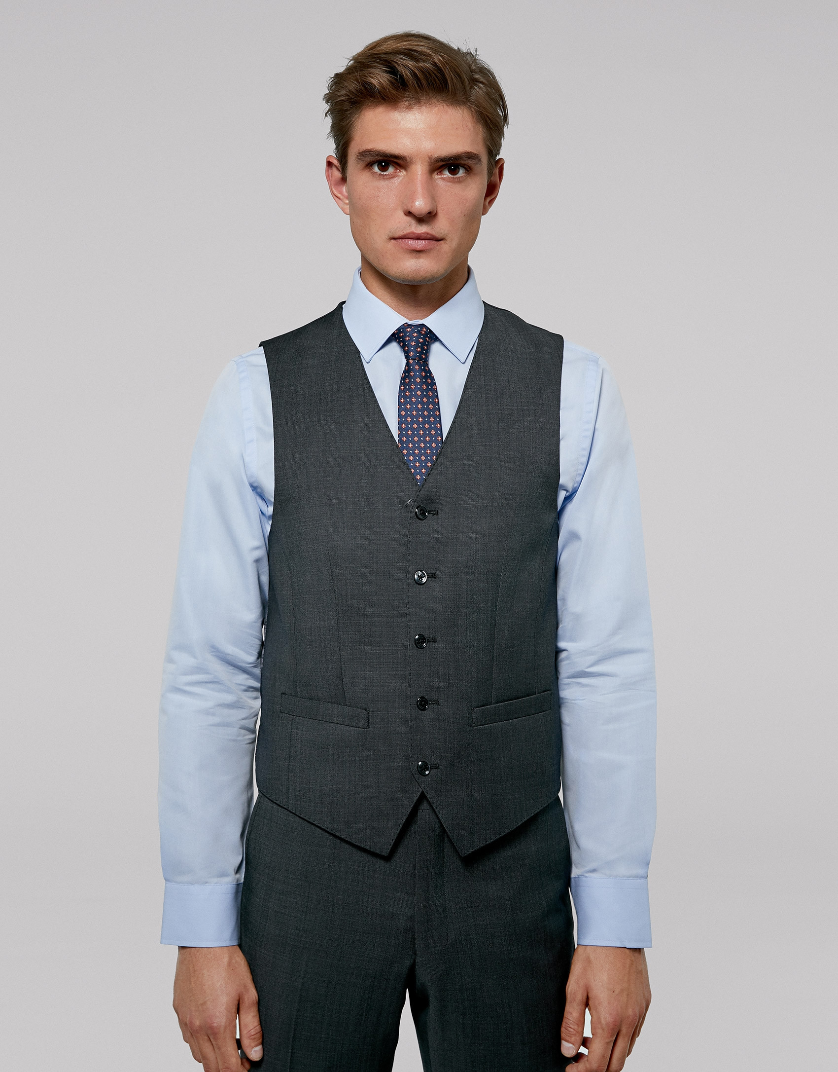 Grey wool fake plain dress vest