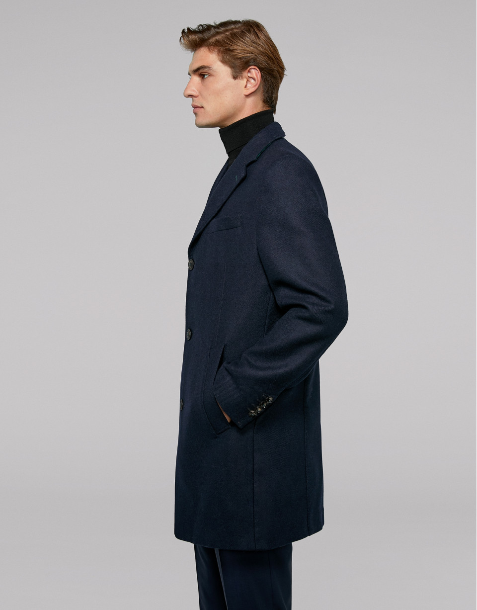 Navy blue coat with plaid interior