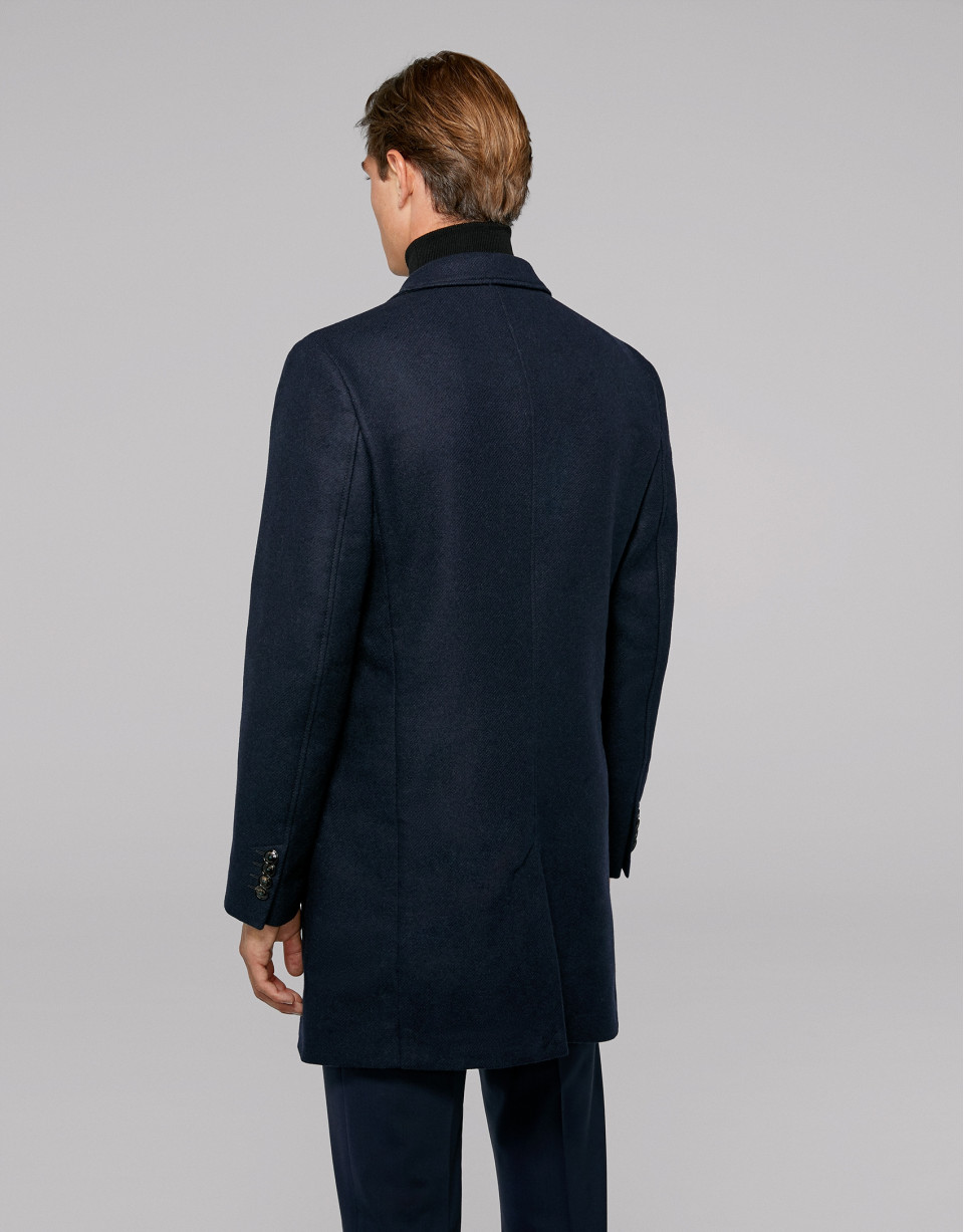 Navy blue coat with plaid interior
