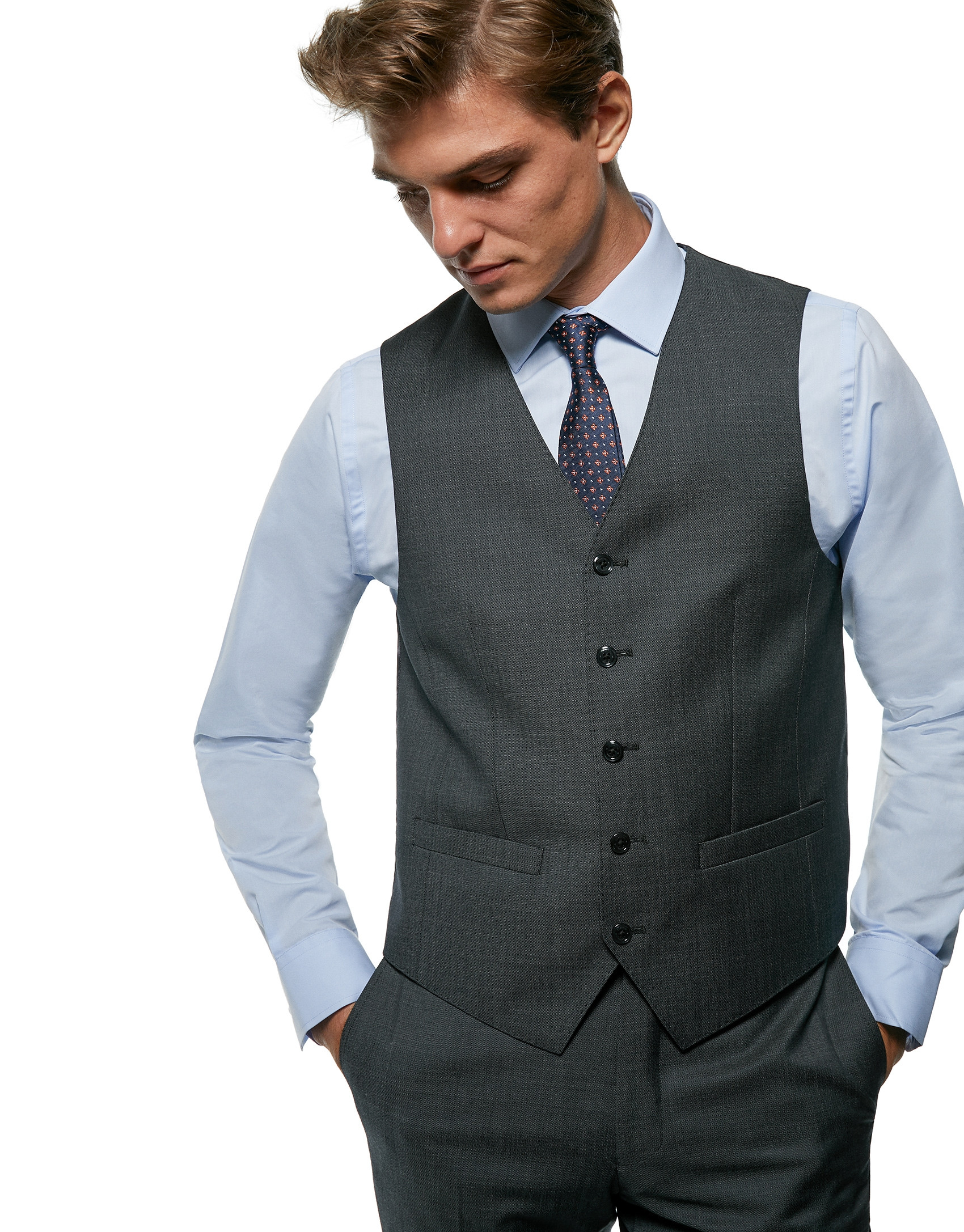 Grey wool fake plain dress vest