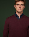 Burgundy wool sweater with V neck